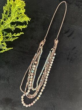 Multi-Strand Beaded Statement Necklace - Rose Gold Plated and Pale Blue, layered
